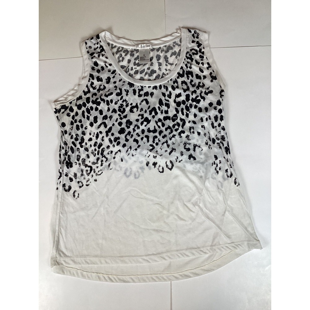 K.Jordan Womens Tank Top Size 1X Sleeveless Shirt Comfy Animal Print Top Stain
